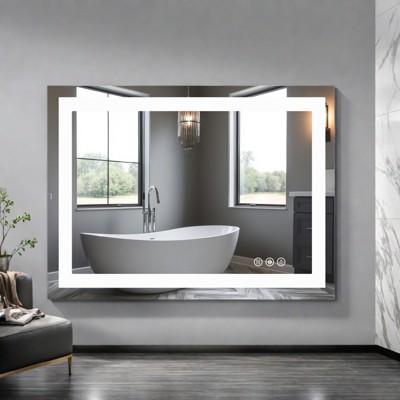 FURNIinspire Bathroom Vanity Mirrors Rectangle Anti-Fog Mirror, 3 Modes Adjustable Brightness Mirror, Wall Mount Bathroom Mirror, Clear, 32"*24"
