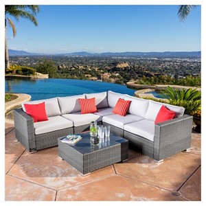 Santa Rosa 6pc Wicker Seating Sectional Set with Cushions - Christopher Knight Home - 1 of 4
