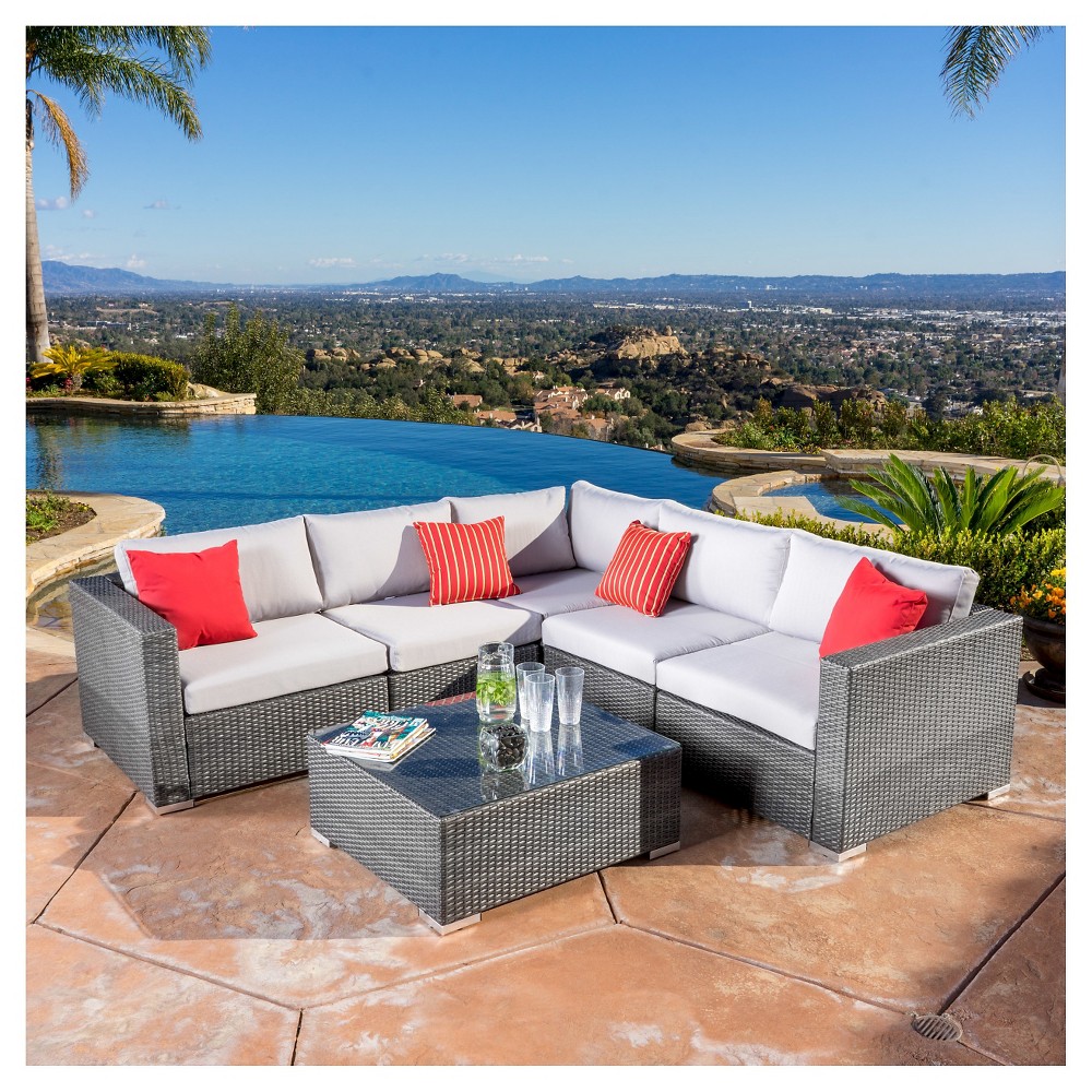 Photos - Garden Furniture Santa Rosa 6pc Wicker Patio Seating Sectional Set with Cushions - Gray wit