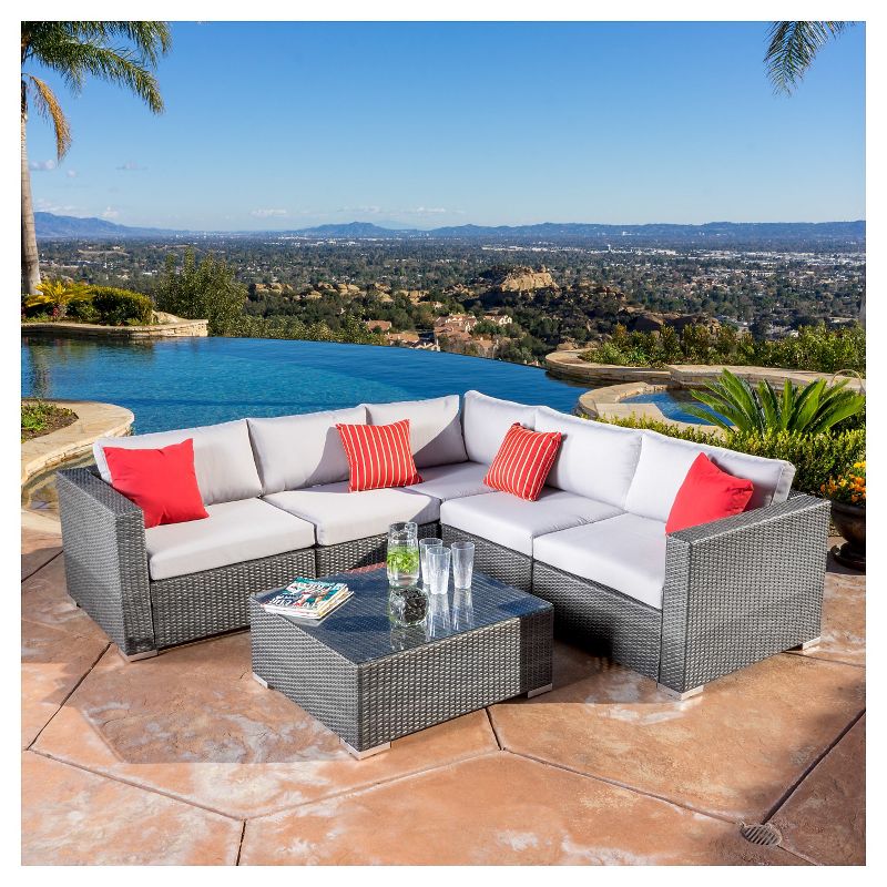 Santa Rosa 6pc Wicker Seating Sectional Set with Cushions - Christopher Knight Home, 1 of 7