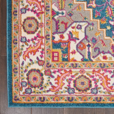 Teal Multicolor Floral Synthetic 5' x 7' Reversible Rug