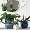 Storied Home Debossed Stoneware Footed Planter with Pattern, Blue and White - 3 of 4