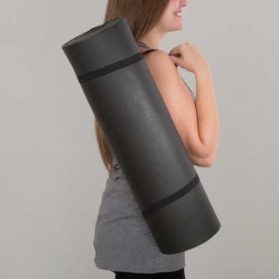 Extra Thick Black Foam Yoga Mat with Carrying Strap