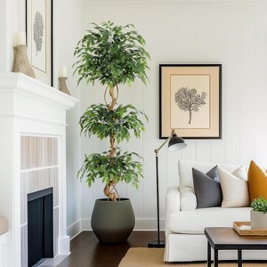 4FT/5FT/6FT Artificial Banyan Tree - Fake Silk Plant with White Flower Pot for Indoor/Outdoor Home Decor - 1 of 4