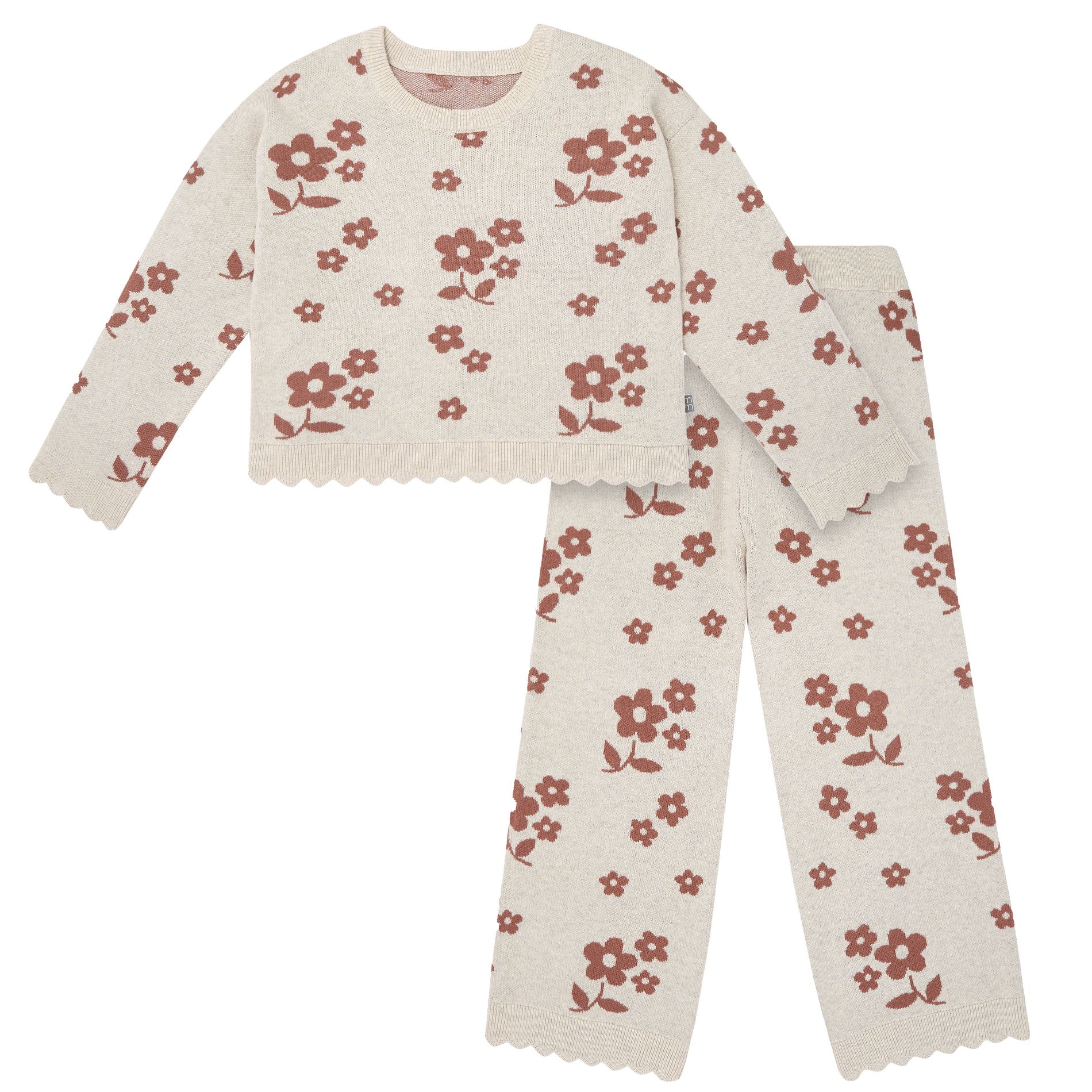 Modern Moments by Gerber Toddler Girls' 2-Piece Jacquard Sweater Knit Top  and Pant Set, Nutmeg Flowers, 3T