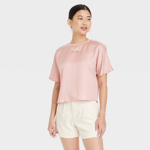 Women's Short Sleeve Woven T-shirt - A New Day™ Pink 4x : Target