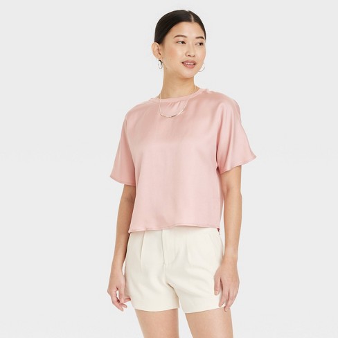 Pink short hotsell sleeve shirt womens