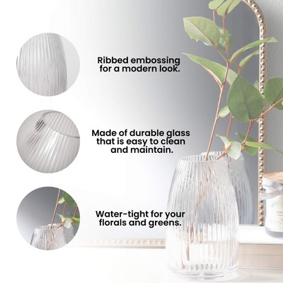 Elegant Clear Ribbed Glass Decorative Table Vase, 8"