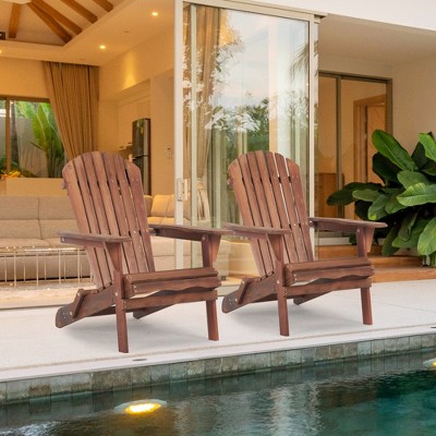 SKRAN Outdoor Folding Adirondack Chair Set of 2 with Pre-Assembled BackRest, Wood Patio Chair for Garden Backyard Porch Poo