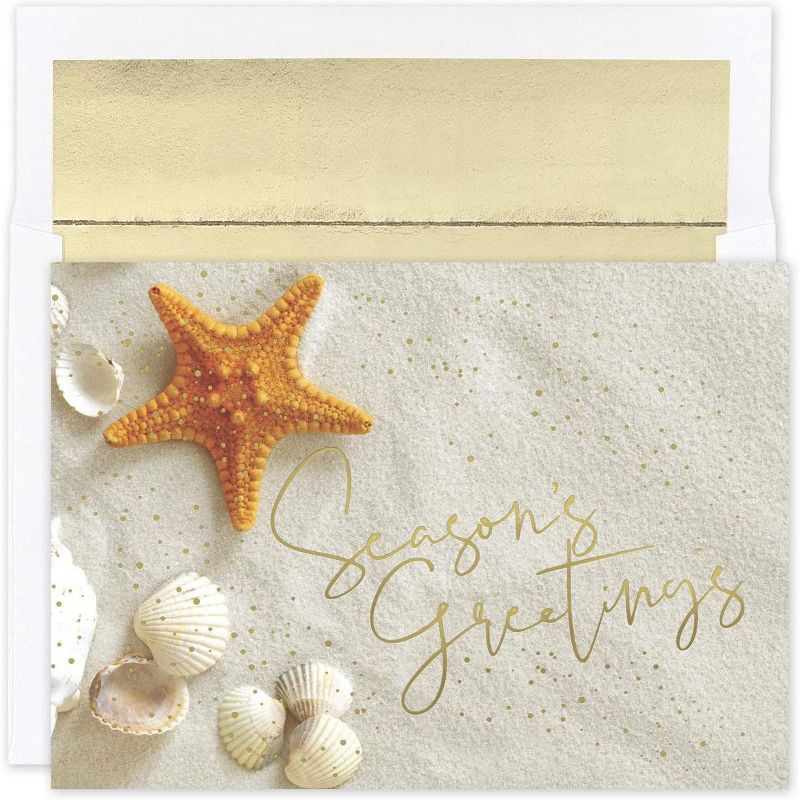 Masterpiece Studios Warmest Wishes 16-Count Boxed Christmas Cards With Foil-Lined Envelopes, 7.8" x 5.6", Starfish Greetings (937600), 1 of 3
