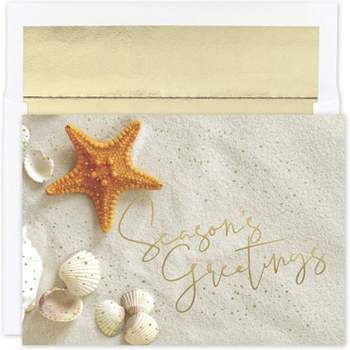 Masterpiece Studios Warmest Wishes 16-Count Boxed Christmas Cards With Foil-Lined Envelopes, 7.8" x 5.6", Starfish Greetings (937600)