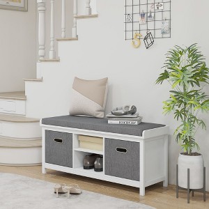 PAGED Storage Bench Modern Wooden Shoe Rack with Adjustable Shelves, Shutter Doors and Linen Cushion for Mudroom, Bedroom, Entryway - 1 of 4