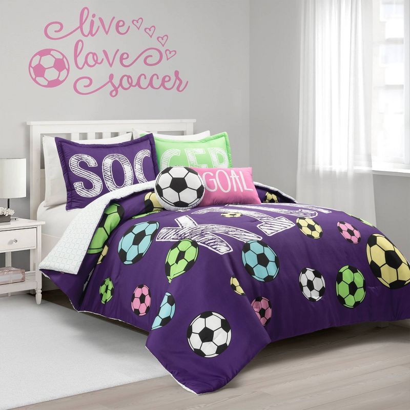 Kids' Girls Soccer Kick Reversible Oversized Comforter Bedding Set - Lush Décor, 1 of 9