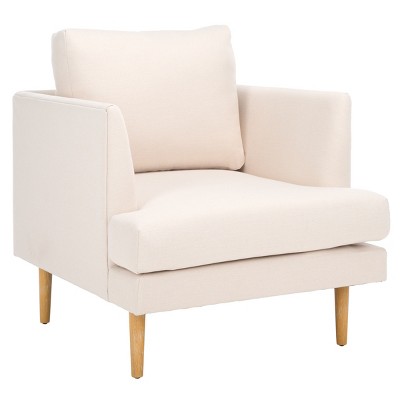 Bone Fabric Accent Chair with White-Washed Wood Legs