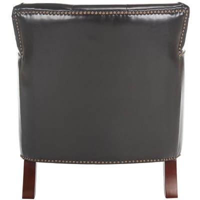 Colin Brown Leather Tufted Accent Chair with Birch Legs