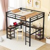Full Size Loft Bed With Storage Shelves, Heavy Duty Metal Loft Bed With L Shaped Desk, Guardrail, Loft Bed Frame With Ladder For Kids Teens Bedroom - 3 of 4