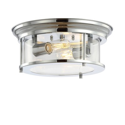 13.25" Metal/Glass Lauren Flush Mount (Includes Energy Efficient Light Bulb) Chrome - JONATHAN Y