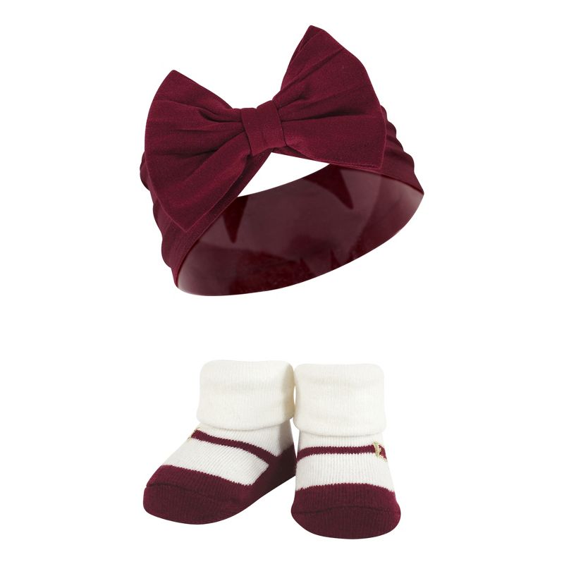 Hudson Baby Infant Girl Headband and Socks Giftset, Burgundy Blush, One Size, 3 of 6