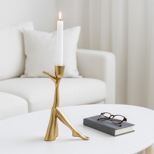 Decorative Pillar Candle Holder for Table Decor - Metal Candlestick Holder with Sculptural Figurative Legs for Taper Candles - Gold - 1 of 4
