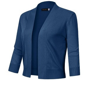 Women's 3/4 Sleeve Open Front Cropped Cardigan Sweater Lightweight Knit Short Bolero Shrugs - 1 of 4