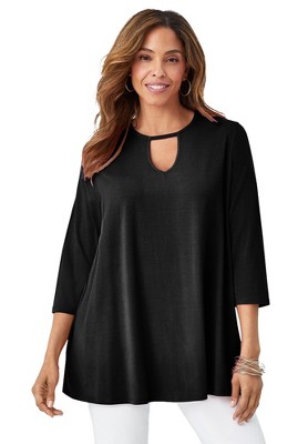 Jessica London Women's Plus Size Stretch Knit Keyhole Swing Tunic