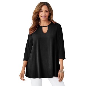 Jessica London Women's Plus Size Stretch Knit Keyhole Swing Tunic - 1 of 4