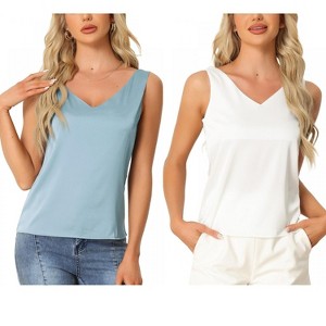 INSPIRE CHIC Women's 2 Pcs Tank Top Silky Satin Casual Basic V Neck Sleeveless Camisole - 1 of 4