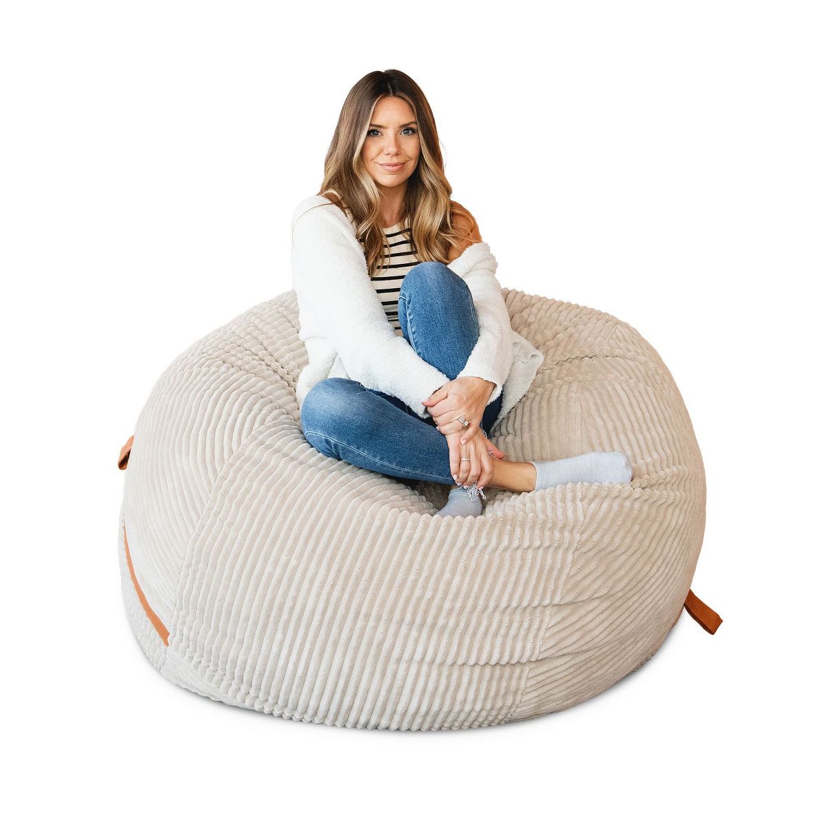 Big Joe Fuf 5Ft Foam Filled Bean Bag Chair with Removable Cover, Vanilla Latte, Corded Plush