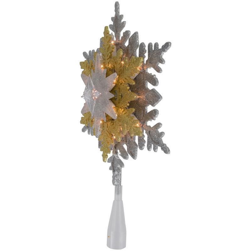 Northlight 13.75" Lighted Gold and Silver Snowflake Christmas Tree Topper, Clear Lights, 4 of 7