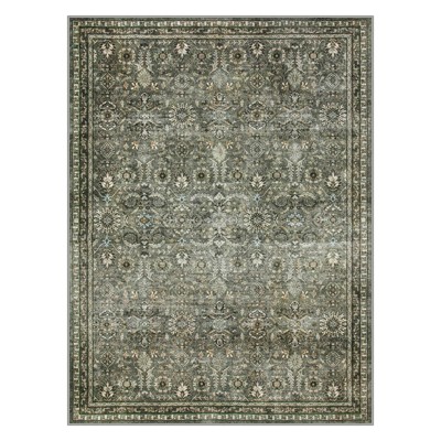 Lahome Vintage Full Coverage Floral Border Short Pile Velvet Rectangular Indoor Area Rug