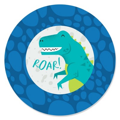 Big Dot of Happiness Roar Dinosaur - Dino Mite T-Rex Baby Shower or Birthday Party Circle Sticker Labels - 24 Count