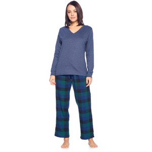 Ashford & Brooks Women’s Cotton Long-Sleeve Top Flannel Pants Pajama Sleepwear Set - 1 of 4