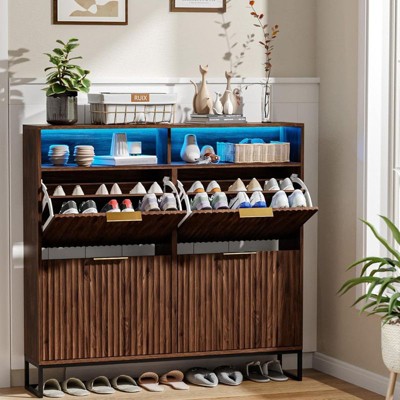 Karl Home 4 Flip Drawers Walnut Fluted Door 47.24in. W Shoe Cabinet