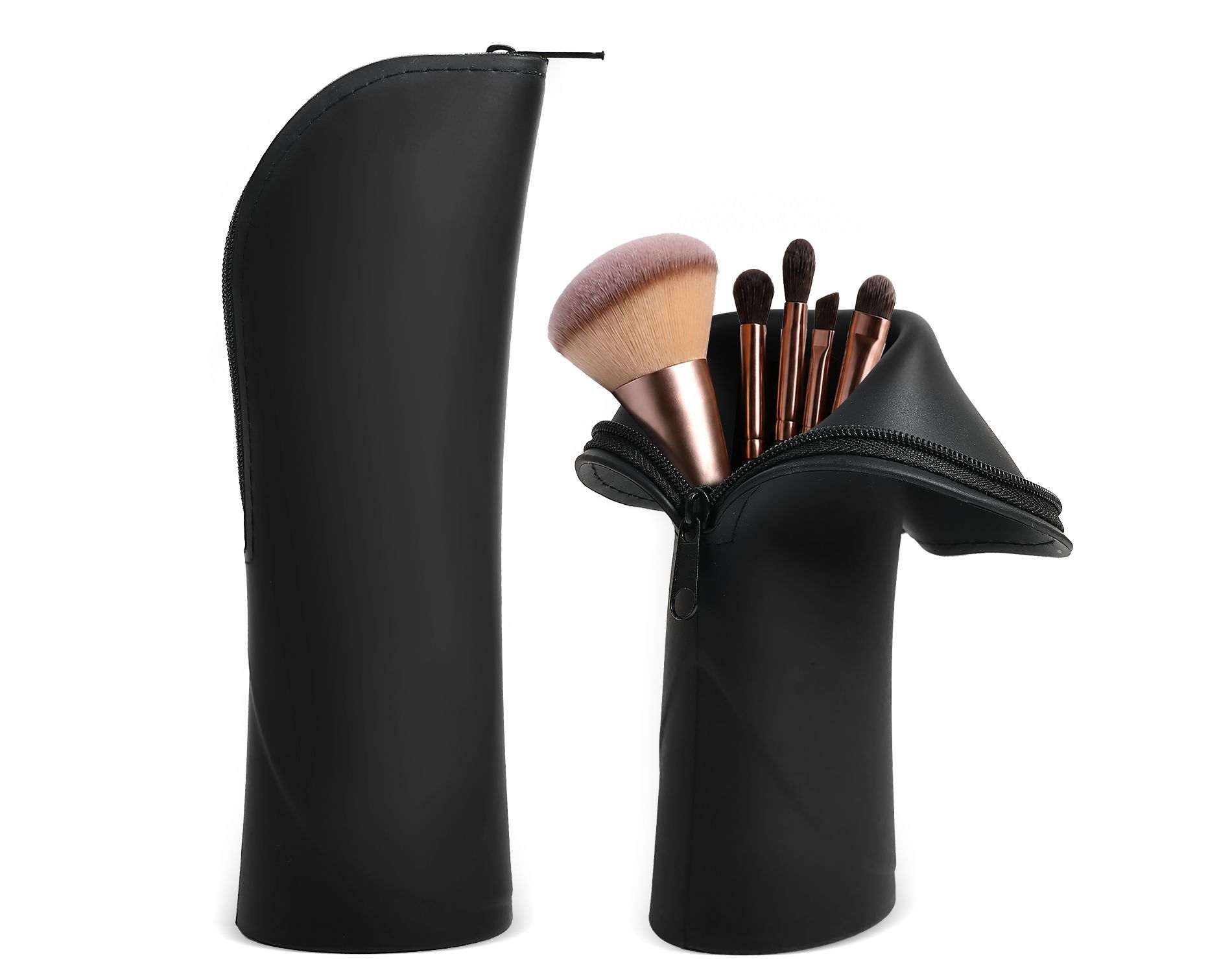 Mber Makeup Brush Bag, Silicone Makeup Brush Case, Portable Stand-Up Makeup Brush Holder Travel Case Cosmetic Organizer Pouch for Makeup Brush, Black