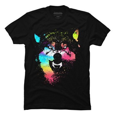 Men's Design By Humans Technicolor Wolf By clingcling T-Shirt
