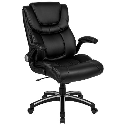 Flash Furniture High Back Black LeatherSoft Executive Swivel Office Chair with Double Layered Headrest and Open Arms