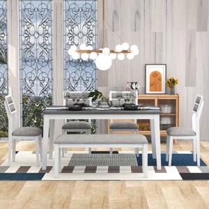 Traditional Style Dining Sets 6 Piece, Dining Table Set For 6, Dining Set Solid Wood With Upholstered Chairs And Bench-Cuddlewood - 1 of 4