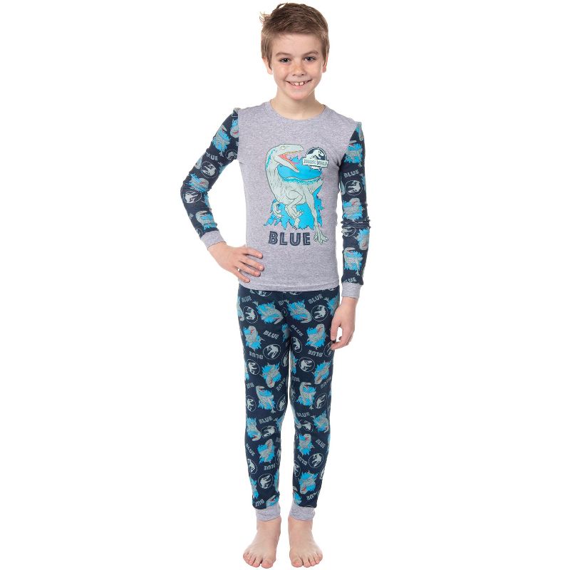 Jurassic World Boys' Movie Film Park Logo Blue Tight Fit Sleep Pajama Set Multicolored, 3 of 6