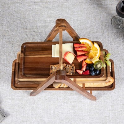 Medium Wood 3-Tiered Acacia Serving Ladder Tray