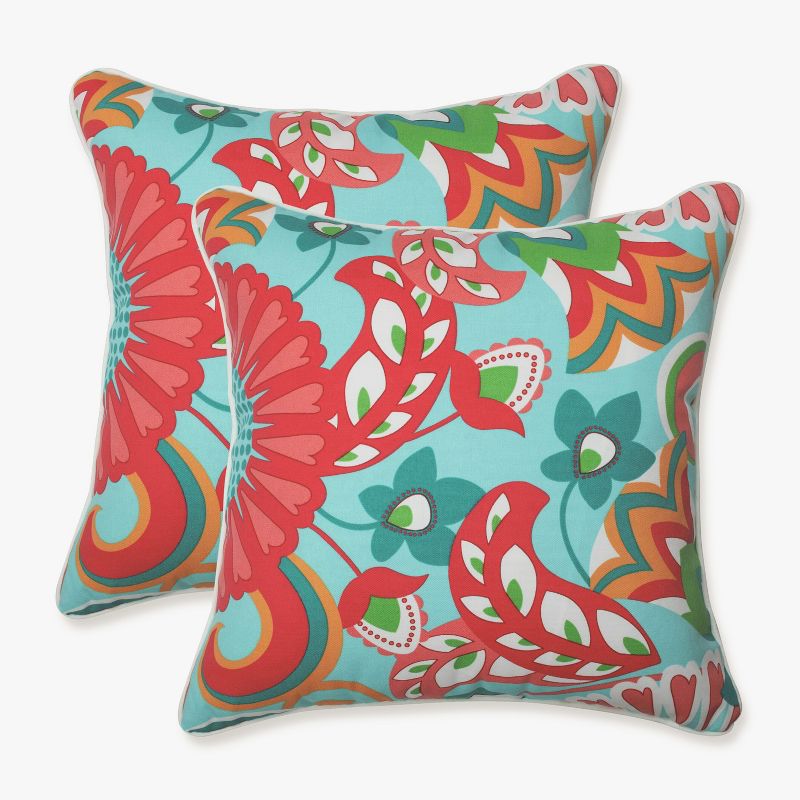 18.5&#34; 2pk Sophia Throw Pillows Turquoise/Coral - Pillow Perfect, 1 of 5