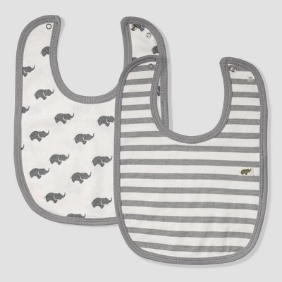 Layette by Monica + Andy Baby 2pk Striped and Elephant Print Bib Set - Gray