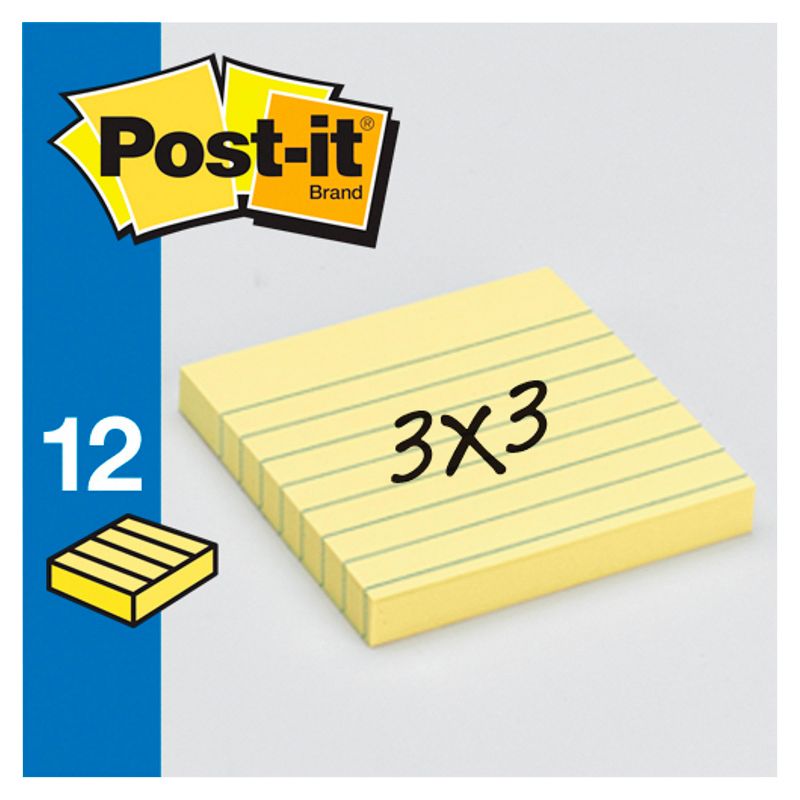3M Post-it Lined Original Notes, 3 x 3 Inches, Canary Yellow, Pack of 12, 2 of 6
