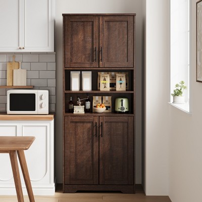 Coucheta 67" Bathroom Storage Cabinet, Cupboard with 4 Doors & Adjustable Shelves, Freestanding Organizer for Bathroom, Kitchen, Pantry & Living Room