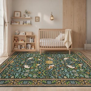 Washable Rugs for Living Room, Floral Animal Print Area Rug with Non Slip Backing - 1 of 4