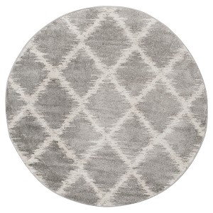 Silver/Ivory Geometric Loomed Round Area Rug - (6