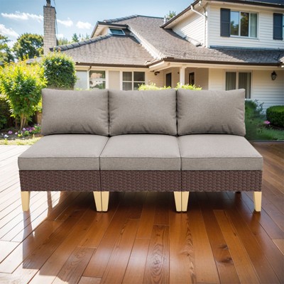 Gymojoy 2PCS Outdoor Patio Sectional Sofa Wicker Sofa Rattan & Wicker Modern Modular Sofa