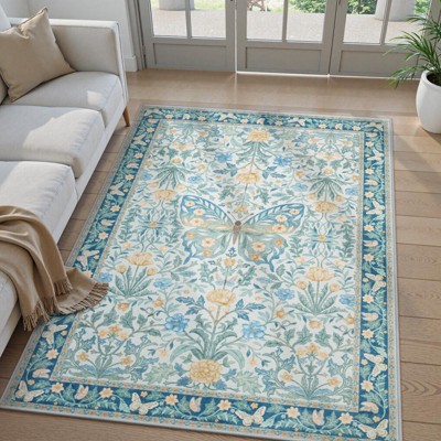 Lahome GST Morris Butterfly Full Coverage Short Pile Velvet Rectangular Indoor Area Rug