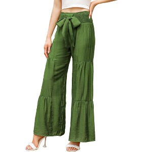 Clearlove Womens Wide Leg Palazzo Pants Belted High Waist Casual Long Trousers with Pockets Travel Outfits - 1 of 4