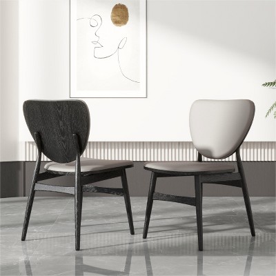 POVISON Contemporary Leather Dining Chairs Set of 2, Gray Side Chairs, Fully Assembled