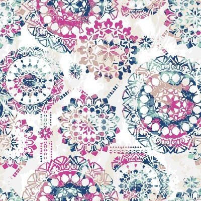 RoomMates Bohemian Peel & Stick Wallpaper Pink/Blue: Removable Vinyl, Self-Adhesive, Modern Medallion Pattern, 28.2 Sq Ft